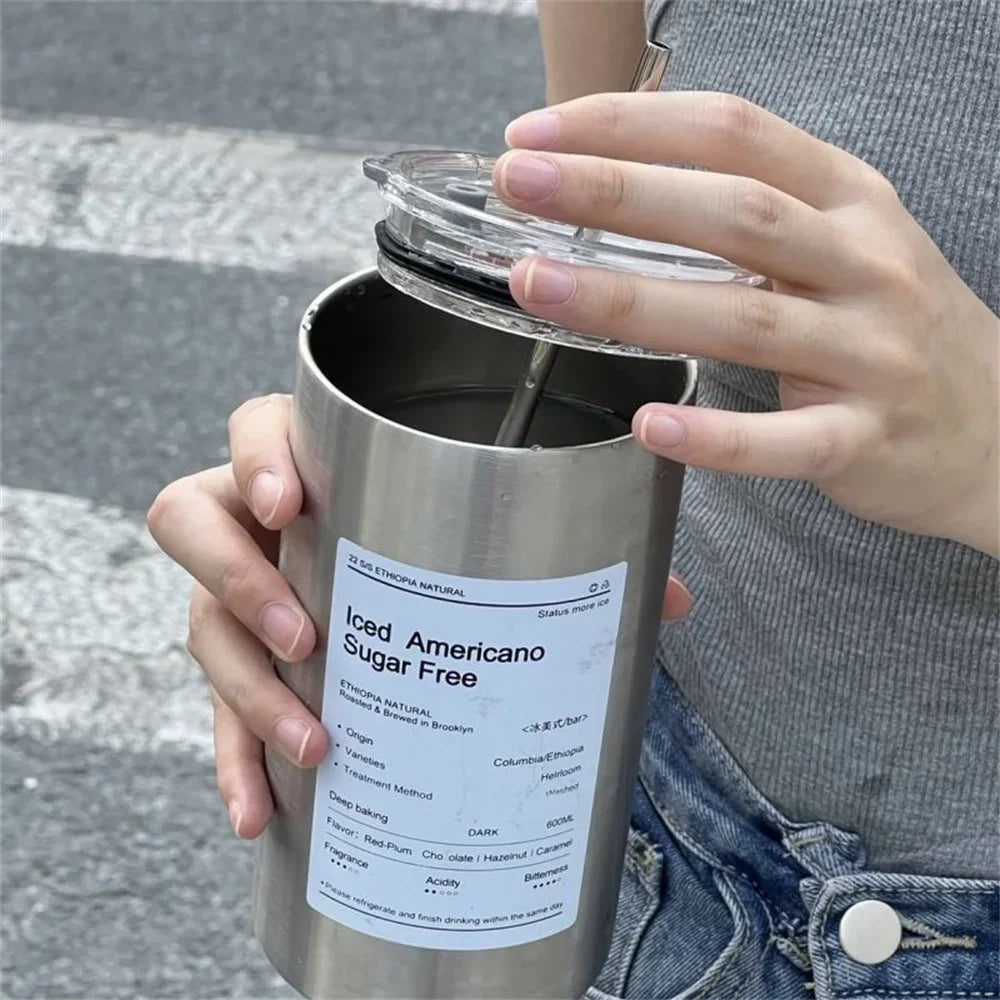 600ml Stainless Steel Insulated Thermos Cup with Straw by HitMyNeed