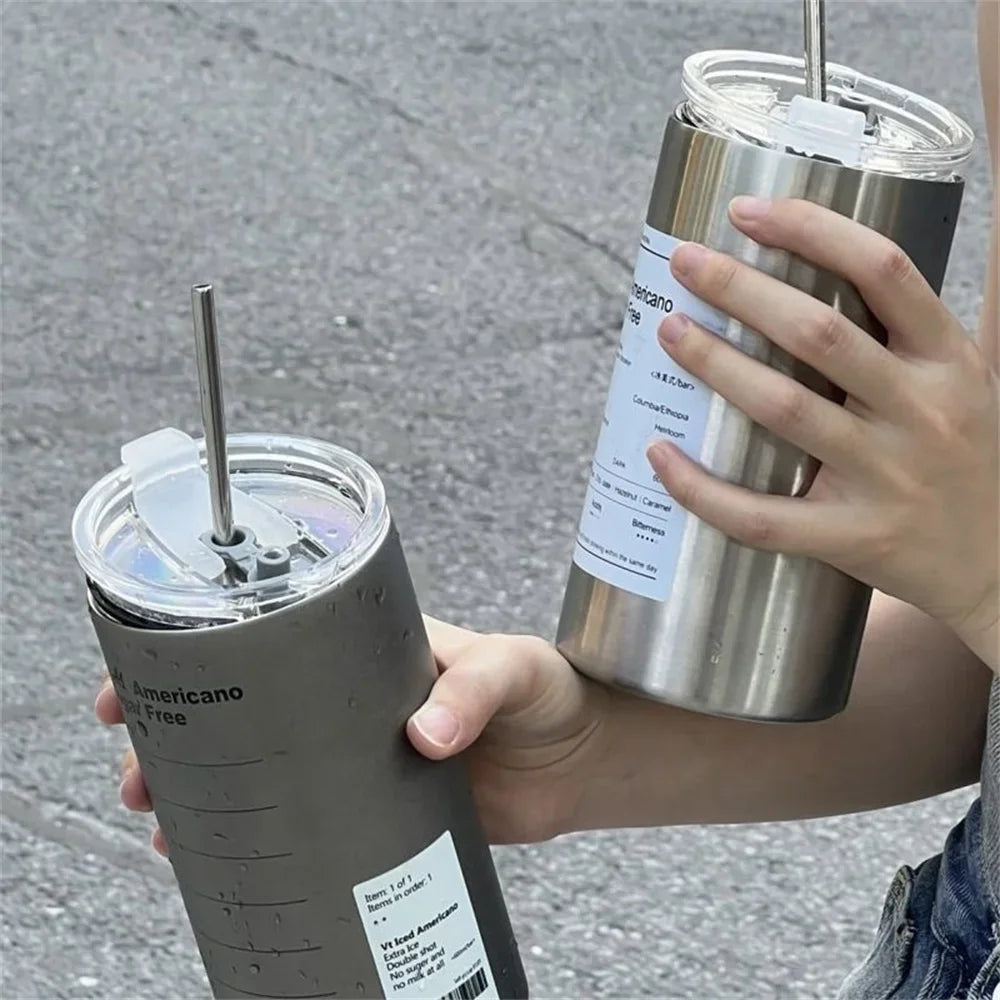 600ml Stainless Steel Insulated Thermos Cup with Straw by HitMyNeed