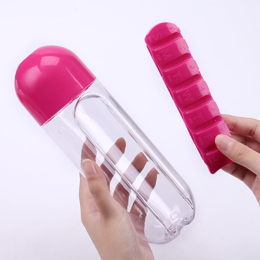 600ml Water Bottle with Weekly Pill Organizer by HitMyNeed