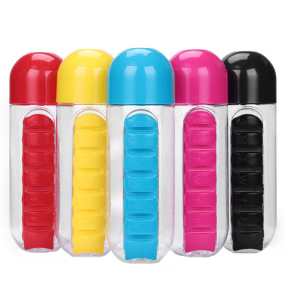 600ml Water Bottle with Weekly Pill Organizer by HitMyNeed