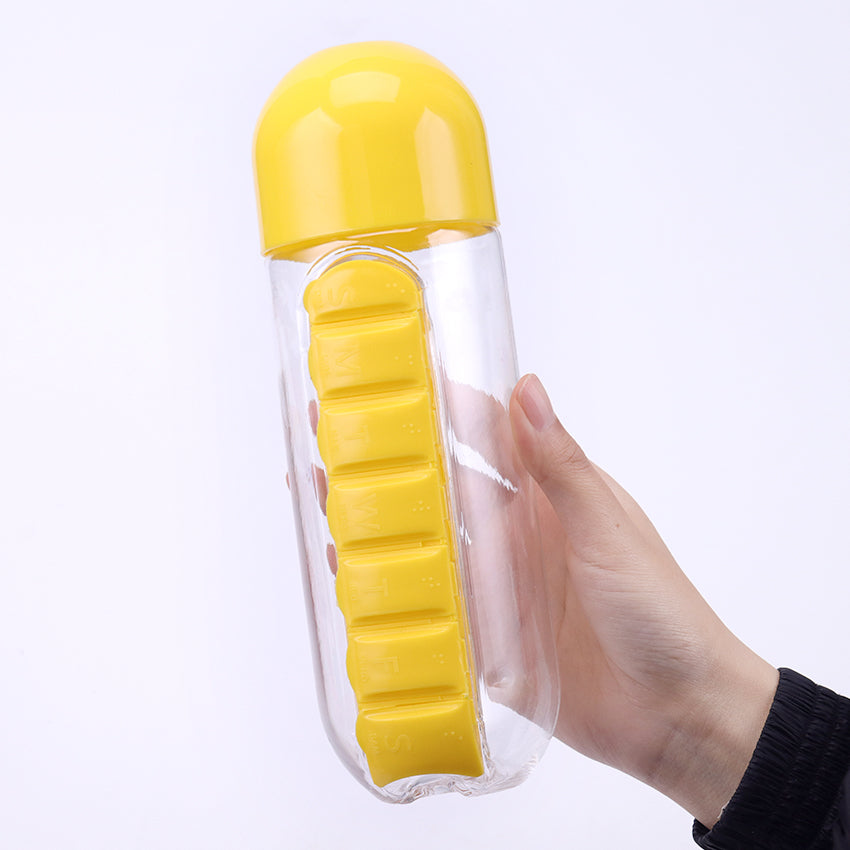 600ml Water Bottle with Weekly Pill Organizer by HitMyNeed