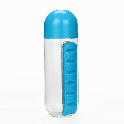 600ml Water Bottle with Weekly Pill Organizer blue by HitMyNeed