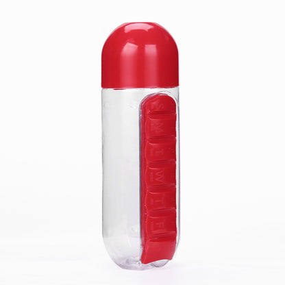 600ml Water Bottle with Weekly Pill Organizer red by HitMyNeed