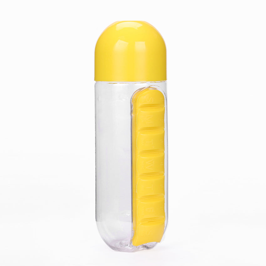 600ml Water Bottle with Weekly Pill Organizer yellow by HitMyNeed