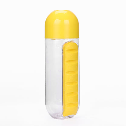 600ml Water Bottle with Weekly Pill Organizer yellow by HitMyNeed