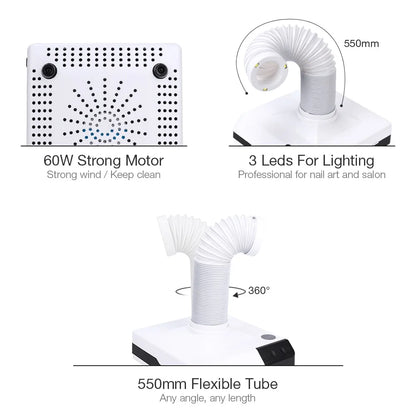60W Nail Dust Collector Vacuum with LED Light by HitMyNeed