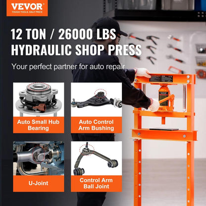 6/12 Ton Hydraulic H-Frame Floor Shop Press Orange by HitMyNeed