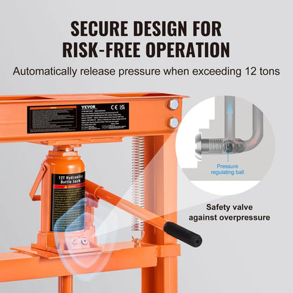 6/12 Ton Hydraulic H-Frame Floor Shop Press Orange by HitMyNeed