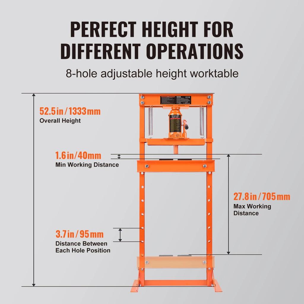 6/12 Ton Hydraulic H-Frame Floor Shop Press Orange by HitMyNeed