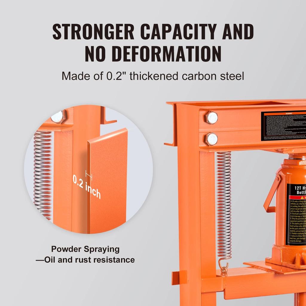6/12 Ton Hydraulic H-Frame Floor Shop Press Orange by HitMyNeed