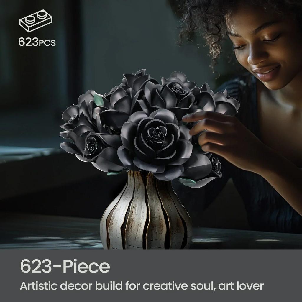 623pcs Black Roses Building Block Bouquet Set by HitMyNeed