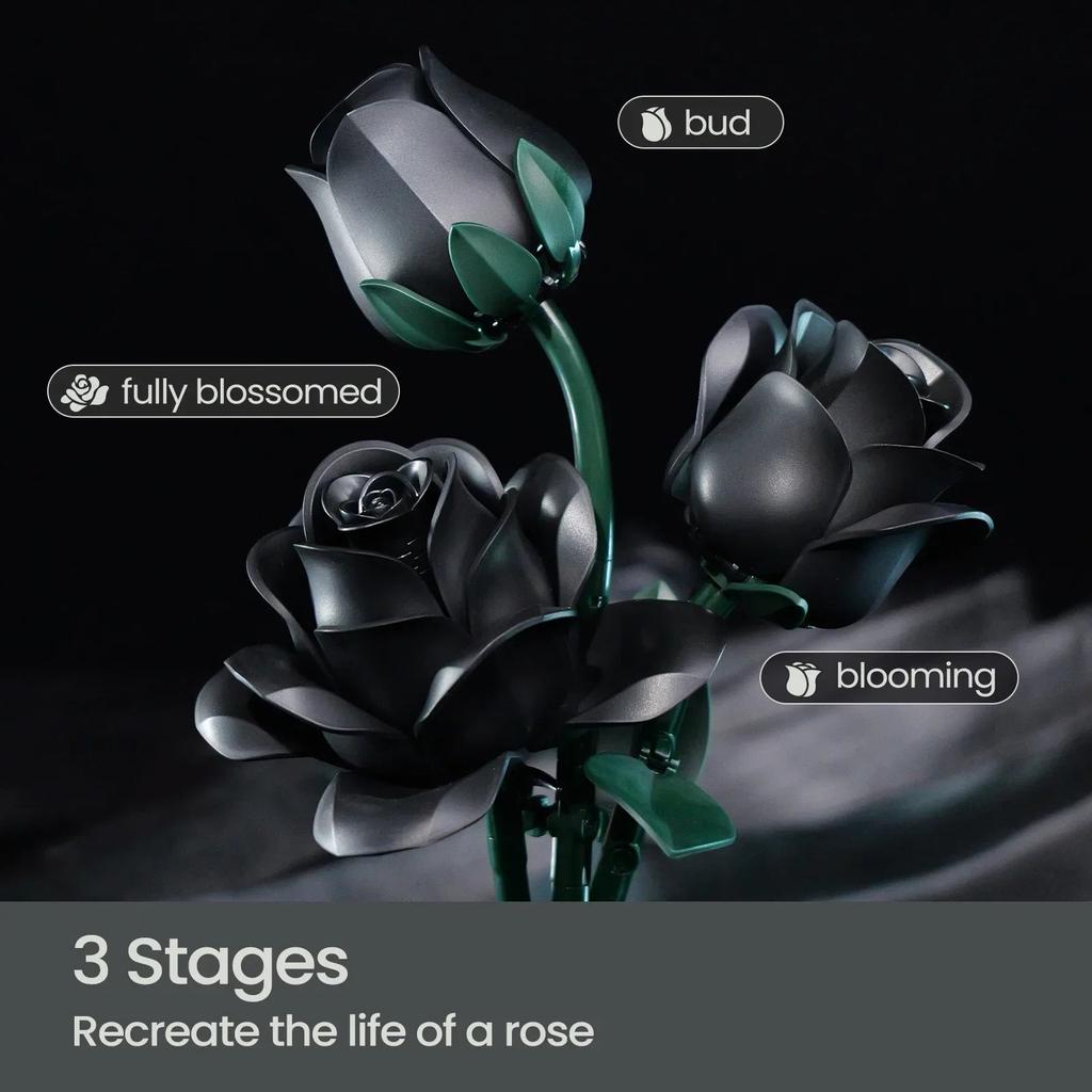 623pcs Black Roses Building Block Bouquet Set by HitMyNeed