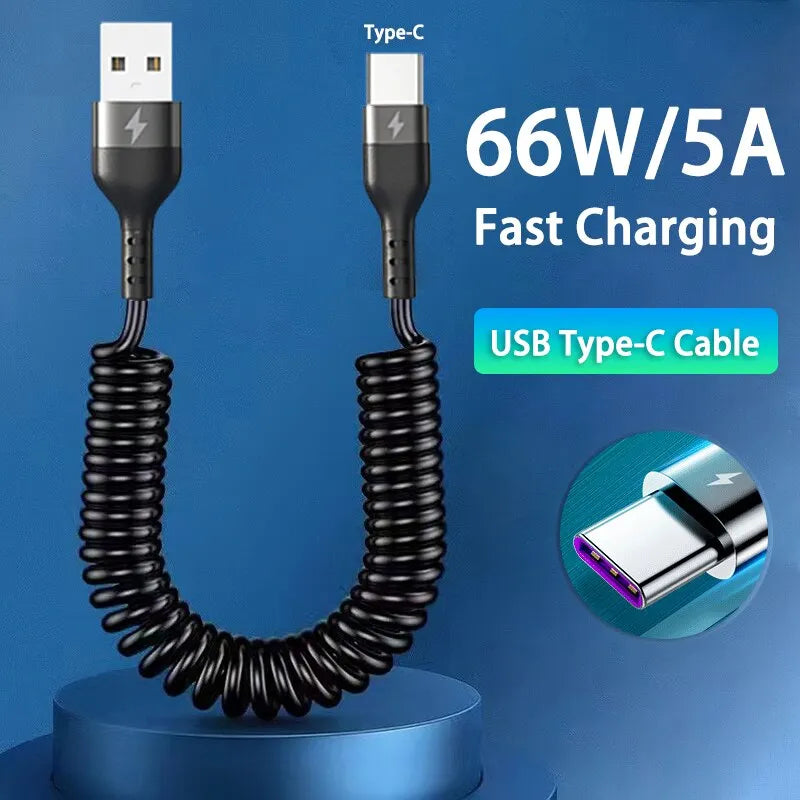 66W 5A Type‑C Spring Telescopic Fast Charging Cable by HitMyNeed
