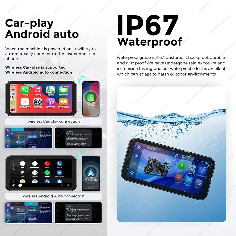 6.25" IP67 Motorcycle GPS with Wireless CarPlay & DVR by HitMyNeed