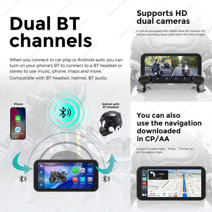 6.25" IP67 Motorcycle GPS with Wireless CarPlay & DVR by HitMyNeed