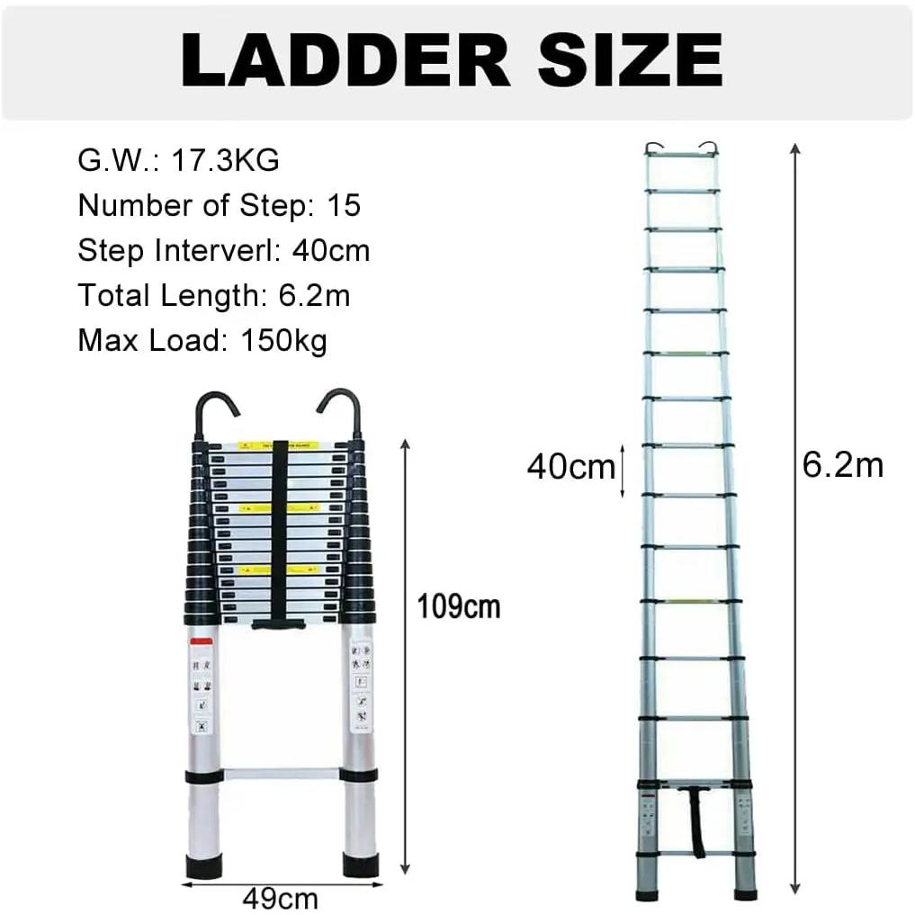 6.2m Telescopic Ladder with Hooks & Non‑Slip Feet by HitMyNeed