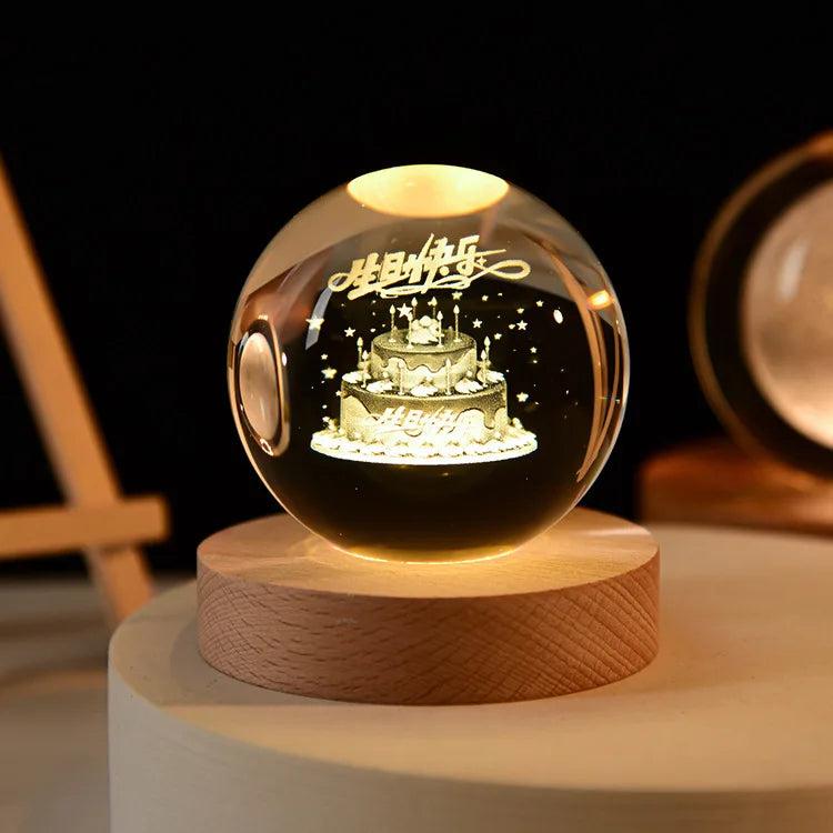 6cm 3D Crystal Solar System Globe Night Light 6cm-no-base birthday by HitMyNeed