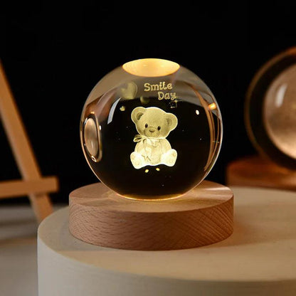 6cm 3D Crystal Solar System Globe Night Light 6cm-no-base cartoon-bear by HitMyNeed