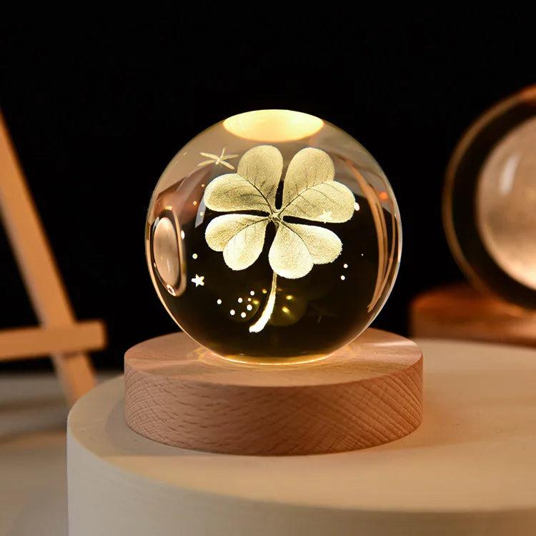 6cm 3D Crystal Solar System Globe Night Light 6cm-no-base clover by HitMyNeed