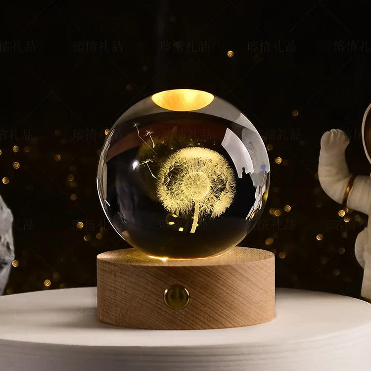 6cm 3D Crystal Solar System Globe Night Light 6cm-no-base dandelion by HitMyNeed