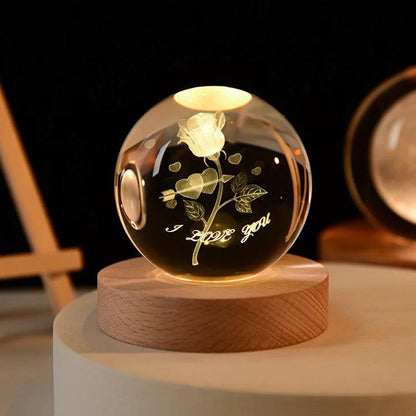 6cm 3D Crystal Solar System Globe Night Light 6cm-no-base rose by HitMyNeed