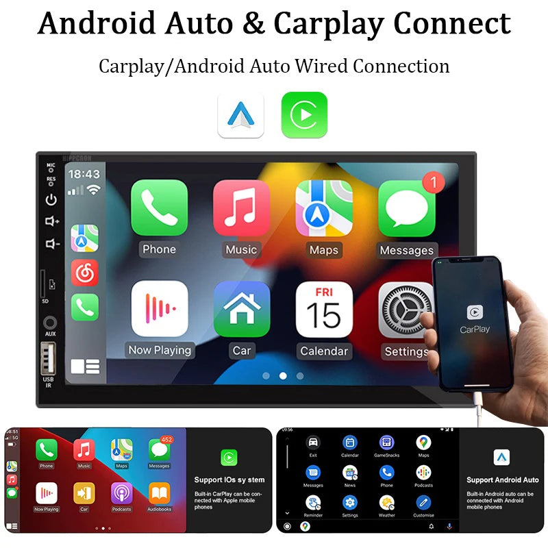 7" 1-DIN Car Stereo with CarPlay & Android Auto by HitMyNeed