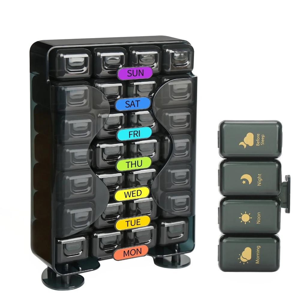 7-Day Pill Organizer with 3 Daily Compartments black by HitMyNeed