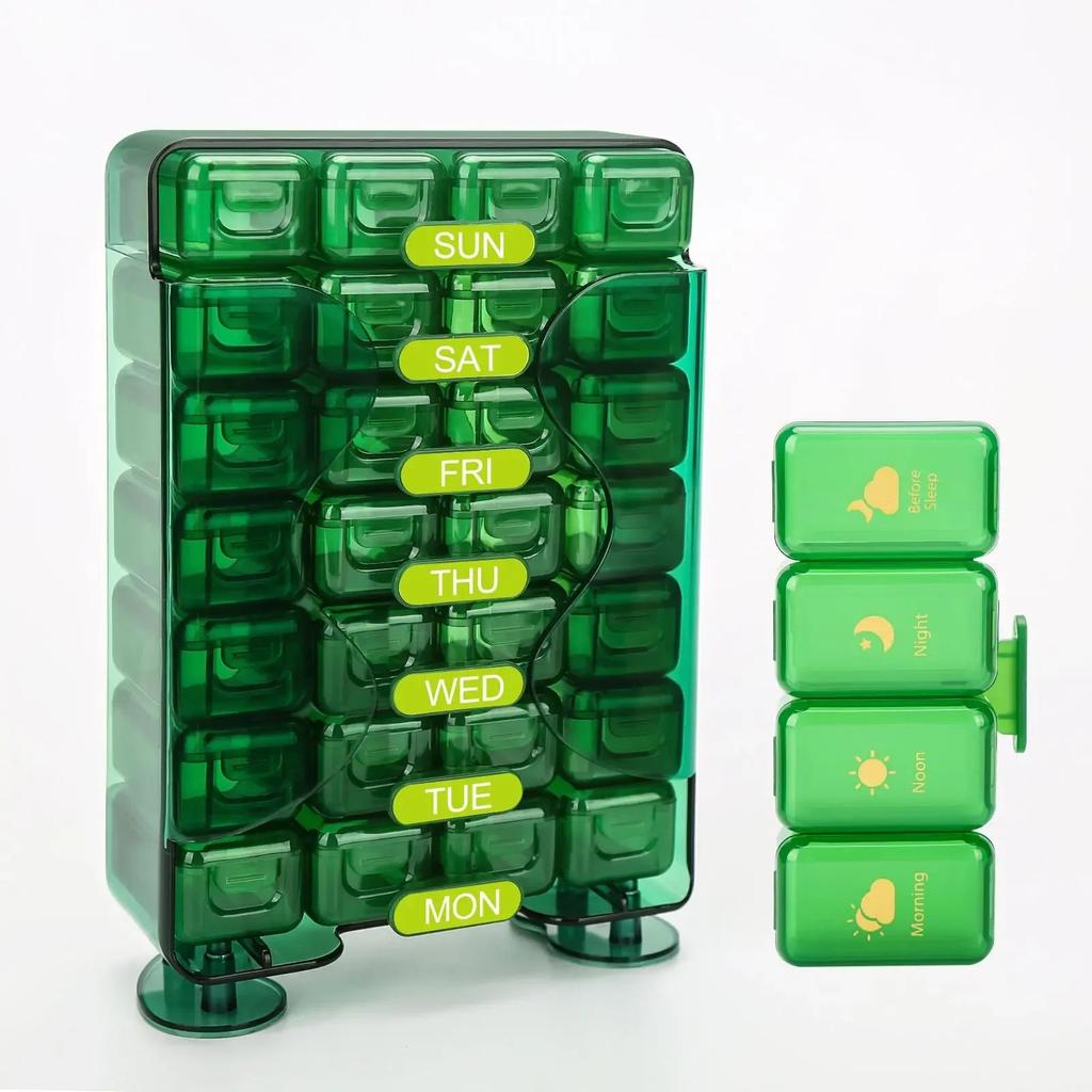 7-Day Pill Organizer with 3 Daily Compartments green by HitMyNeed