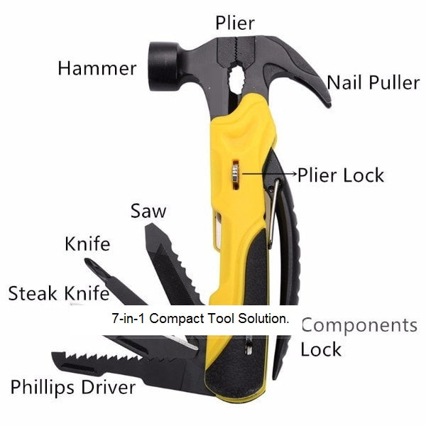 7-in-1 Compact Multi Tool with Hammer and Pliers by HitMyNeed