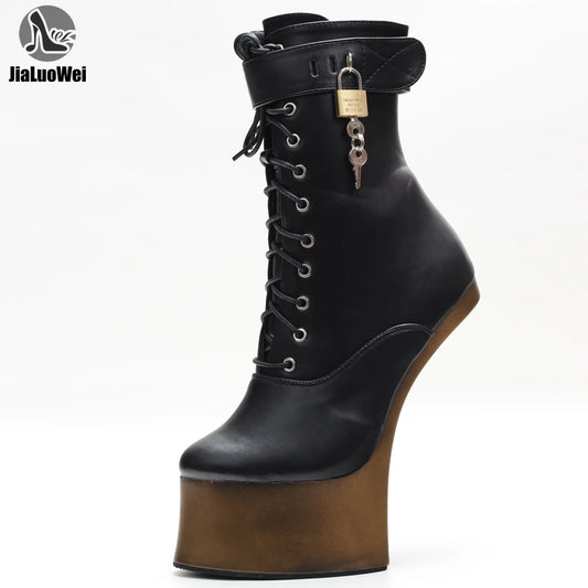 7 Inch Heel Ponyplay Ankle Platform Boots blk-gold-in-stock 9.0 by HitMyNeed