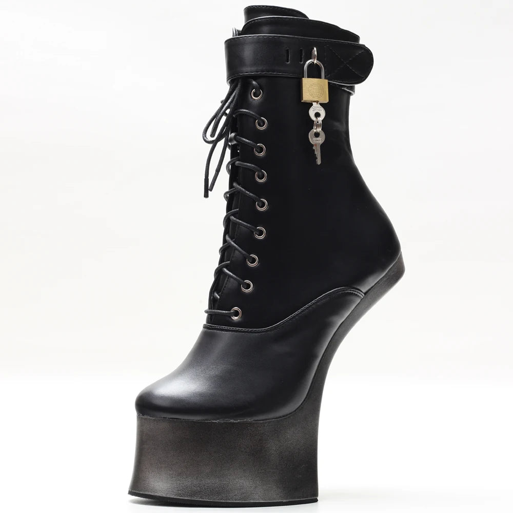 7 Inch Heel Ponyplay Ankle Platform Boots blk-silver-in-stock 9.0 by HitMyNeed