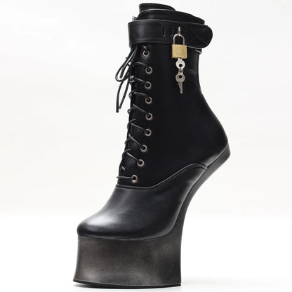 7 Inch Heel Ponyplay Ankle Platform Boots blk-silver-in-stock 9.0 by HitMyNeed