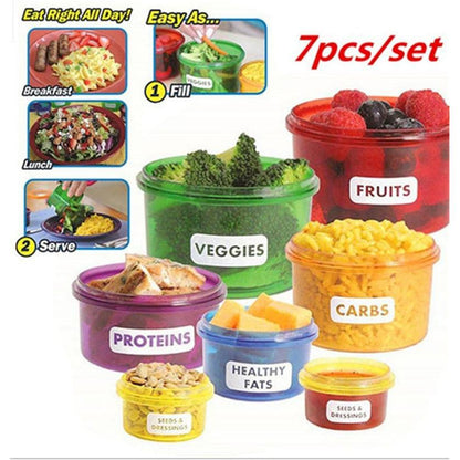 7-Piece Color-Coded Meal Portion Food Containers Set by HitMyNeed