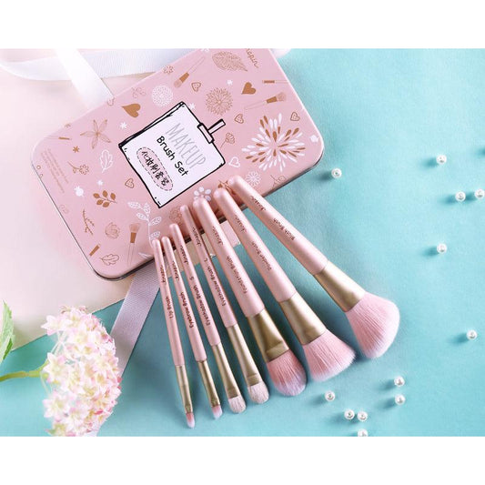 7-Piece Cosmetic Makeup Brush Kit with Tin Case by HitMyNeed