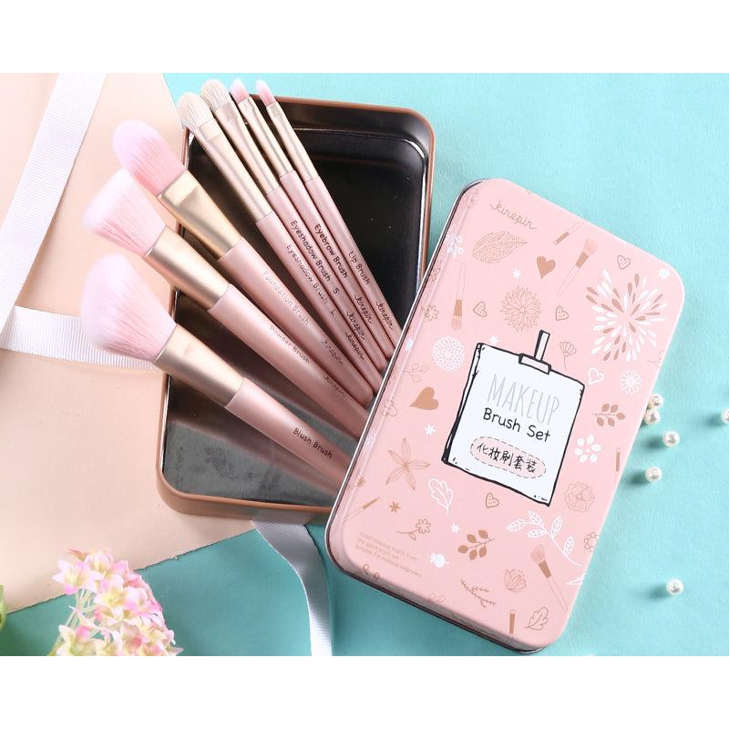 7-Piece Cosmetic Makeup Brush Kit with Tin Case by HitMyNeed