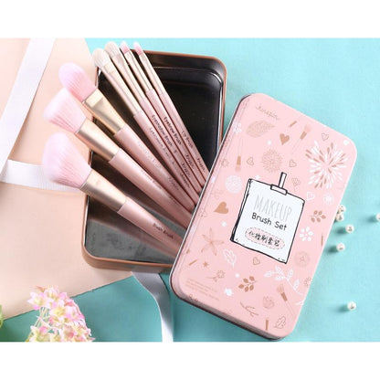 7-Piece Cosmetic Makeup Brush Kit with Tin Case by HitMyNeed