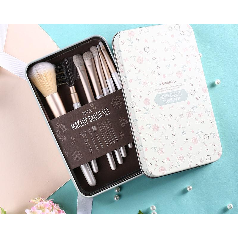 7-Piece Cosmetic Makeup Brush Kit with Tin Case by HitMyNeed