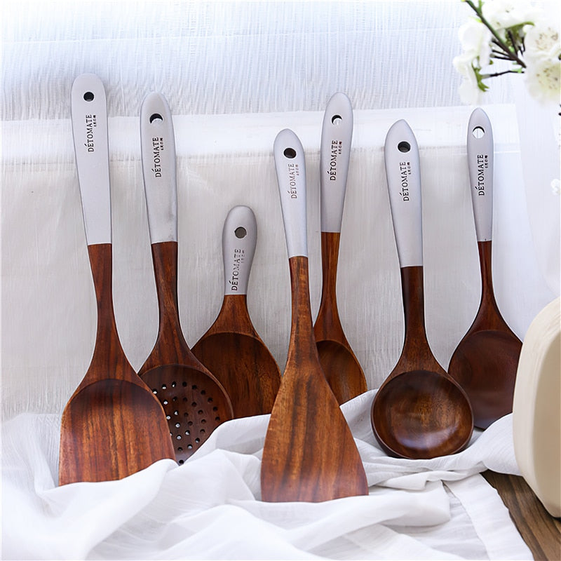 7-Piece Teak Wooden Cooking Utensil Set by HitMyNeed