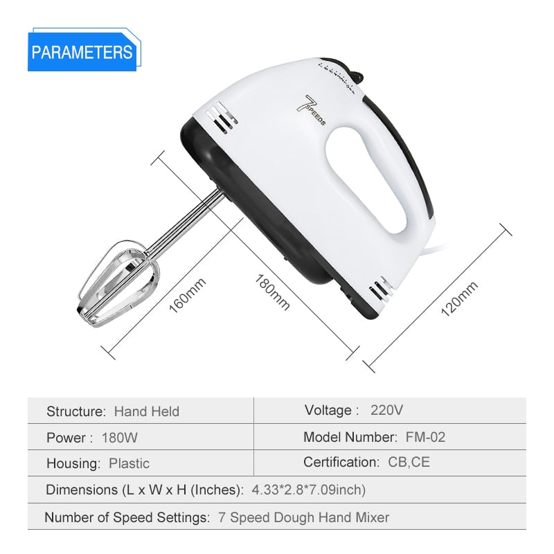 7-Speed Electric Hand Mixer with Beaters & Hooks by HitMyNeed