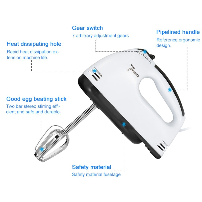 7-Speed Electric Hand Mixer with Beaters & Hooks by HitMyNeed