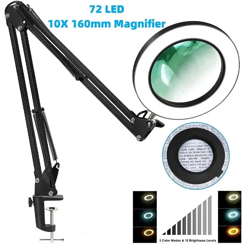 72LED 8X/10X USB Magnifying Lamp with 3 Color Modes by HitMyNeed