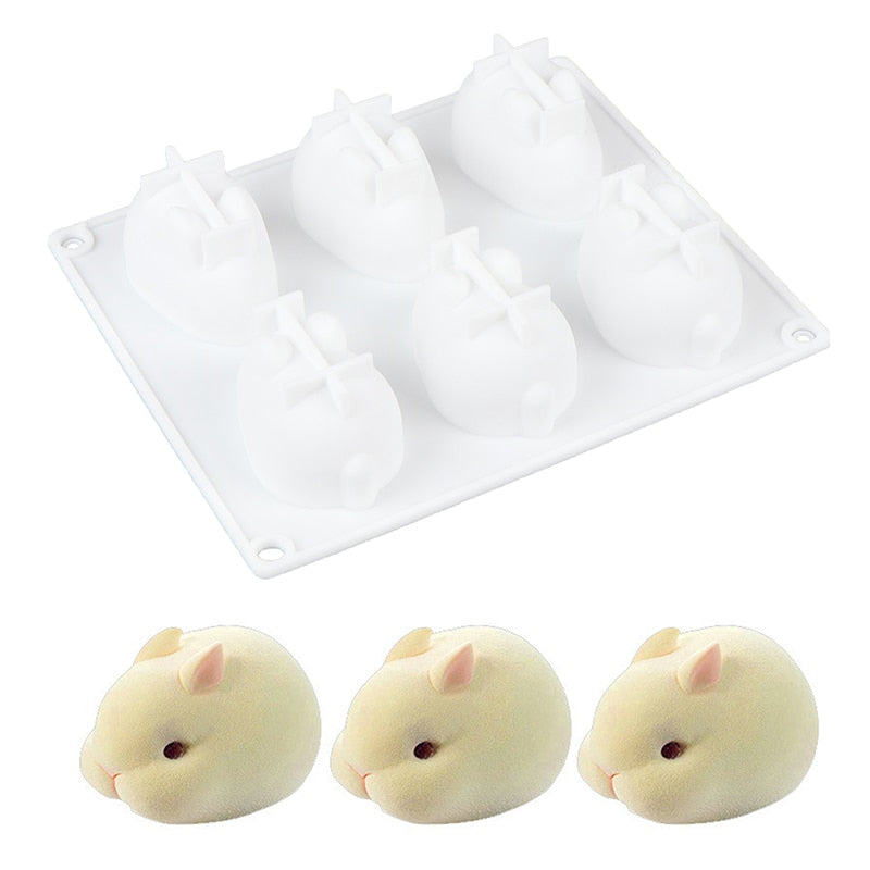 Six Slot 3D Bunny Silicone Mold for Desserts