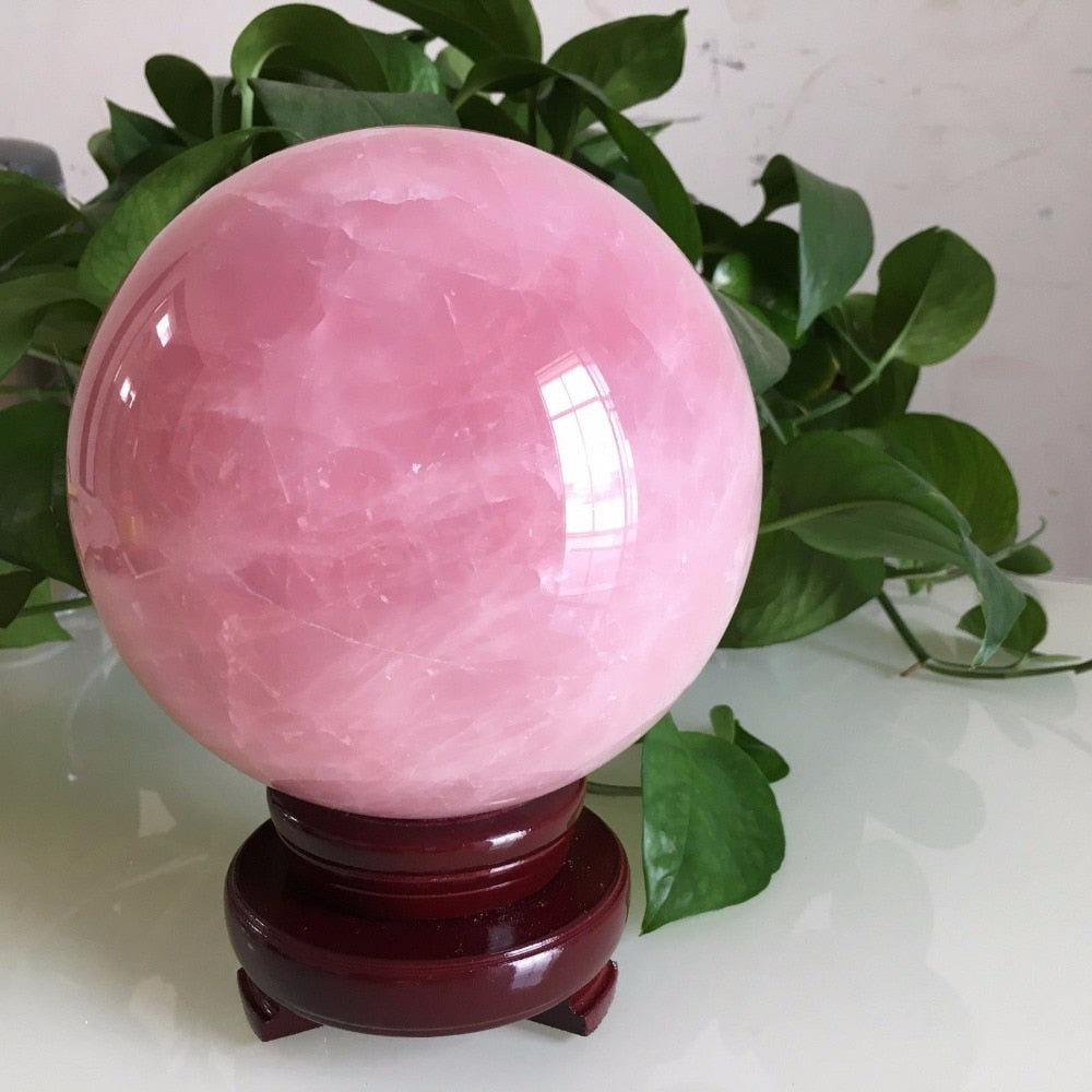 Natural Rose Quartz Crystal Ball with Stand