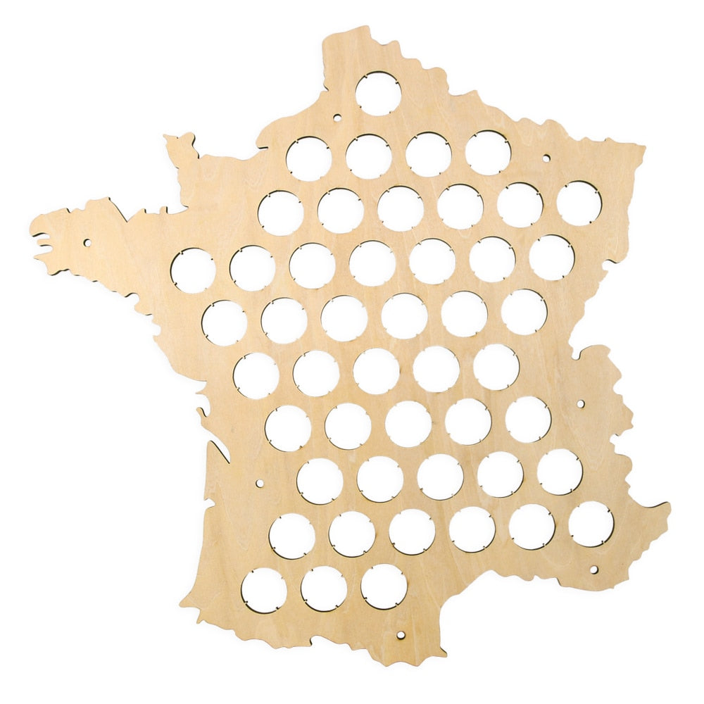 Map of France Wooden Beer Cap Display Board