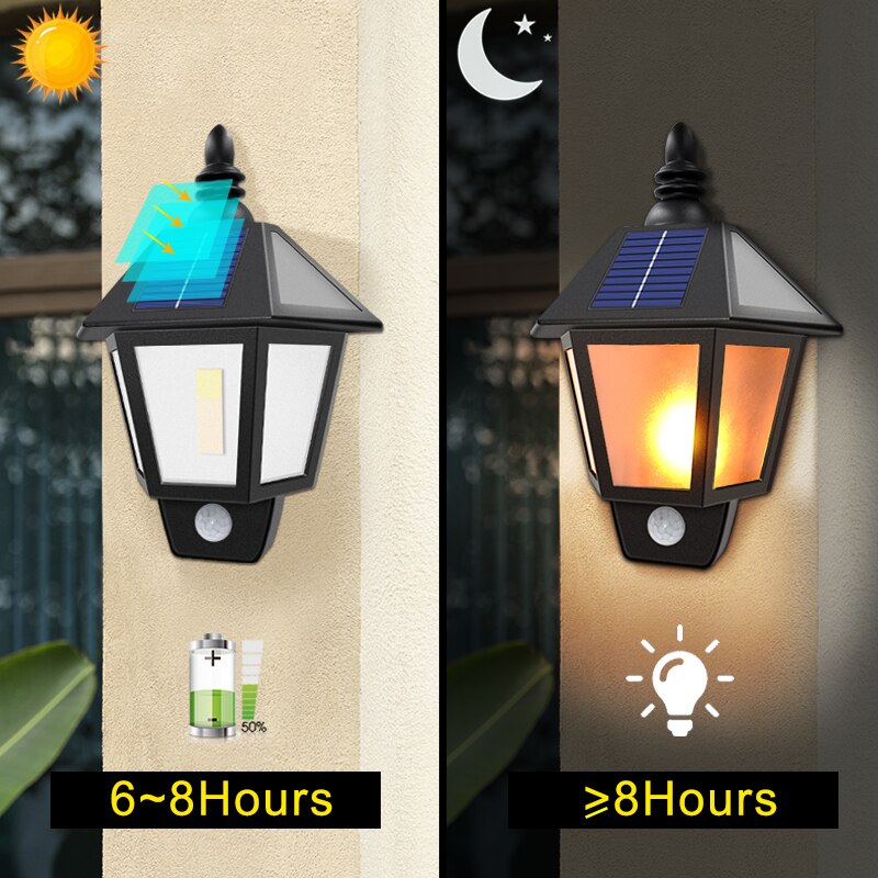 Flickering Solar Outdoor Wall Lamp with Sensor