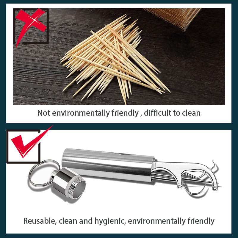 7pcs Reusable Stainless Steel Toothpick & Floss Set by HitMyNeed
