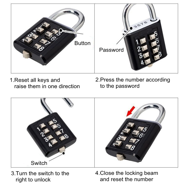 8-Digit Combination Zinc Alloy Padlock for Luggage by HitMyNeed