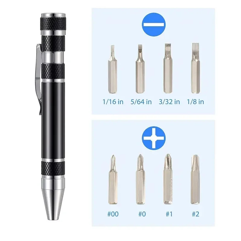 8-in-1 Aluminum Alloy Screwdriver Pen with Bits by HitMyNeed