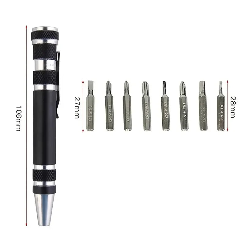 8-in-1 Aluminum Alloy Screwdriver Pen with Bits by HitMyNeed