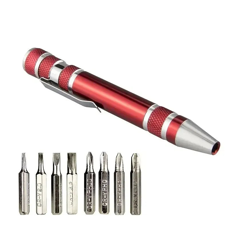 8-in-1 Aluminum Alloy Screwdriver Pen with Bits red by HitMyNeed
